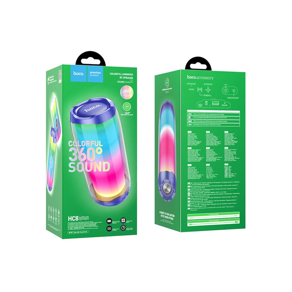 დინამიკი Hoco HC8, 10W, Bluetooth, USB, 3.5mm Jack, Pulsating Colorful Luminous Wireless Blue