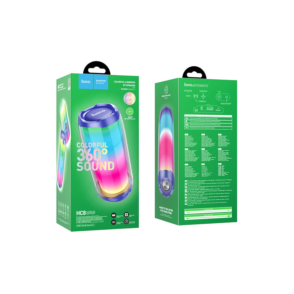 დინამიკი Hoco HC8, 10W, Bluetooth, USB, 3.5mm Jack, Pulsating Colorful Luminous Wireless Blue