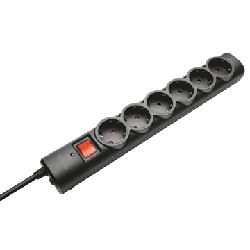 Trust 21059, 6 Socket Surge Guard, Black 