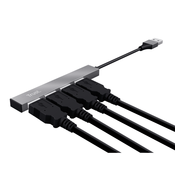 USB ჰაბი Trust 23786, 4-in-1 USB 2.0 hub, Gray