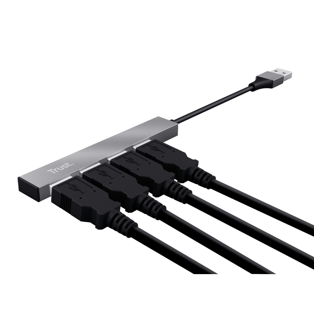 USB ჰაბი Trust 23786, 4-in-1 USB 2.0 hub, Gray