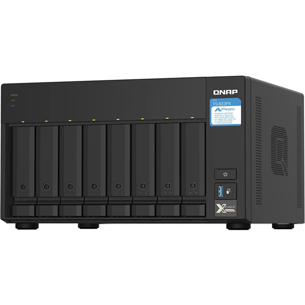 Storage System Qnap TS-832PX-4G, 8-Bay Tower NAS, 1.7GHz, 4GB DDR4 SODIMM RAM, SATA 6Gb/s, Black