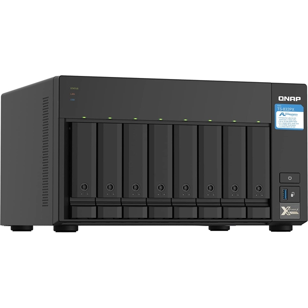 Storage System Qnap TS-832PX-4G, 8-Bay Tower NAS, 1.7GHz, 4GB DDR4 SODIMM RAM, SATA 6Gb/s, Black