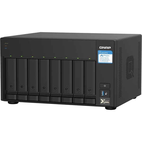 Storage System Qnap TS-832PX-4G, 8-Bay Tower NAS, 1.7GHz, 4GB DDR4 SODIMM RAM, SATA 6Gb/s, Black