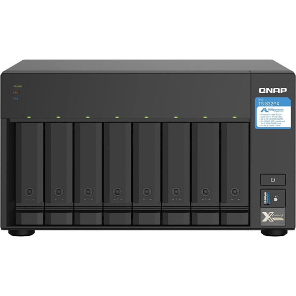 Storage System Qnap TS-832PX-4G, 8-Bay Tower NAS, 1.7GHz, 4GB DDR4 SODIMM RAM, SATA 6Gb/s, Black