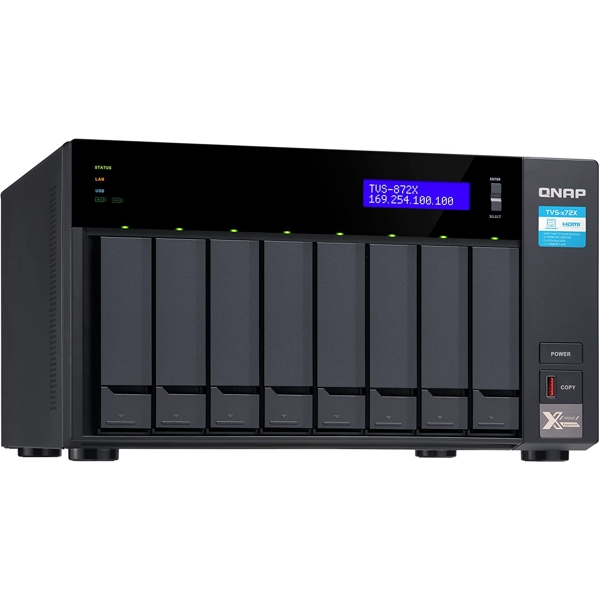 Storage System Qnap TVS-872X-i3-8G, 8-Bay Tower NAS, 8GB DDR4 SODIMM RAM, SATA 6Gb/s, Black