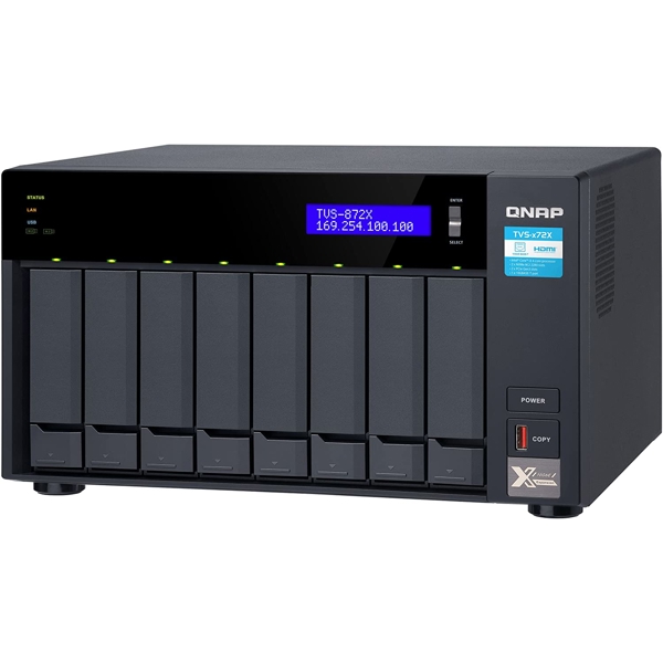 Storage System Qnap TVS-872X-i3-8G, 8-Bay Tower NAS, 8GB DDR4 SODIMM RAM, SATA 6Gb/s, Black