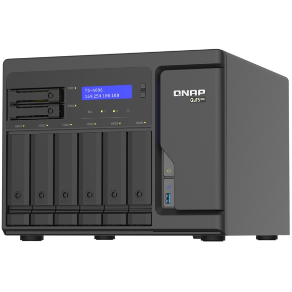 Storage System Qnap TS-h886-D1622-16G, 8-Bay Tower NAS, 3.2GHz, 16GB DDR4 UDIMM RAM, SATA 6Gb/s, Black