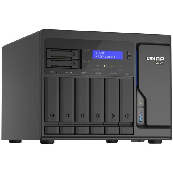 Storage System Qnap TS-h886-D1622-16G, 8-Bay Tower NAS, 3.2GHz, 16GB DDR4 UDIMM RAM, SATA 6Gb/s, Black