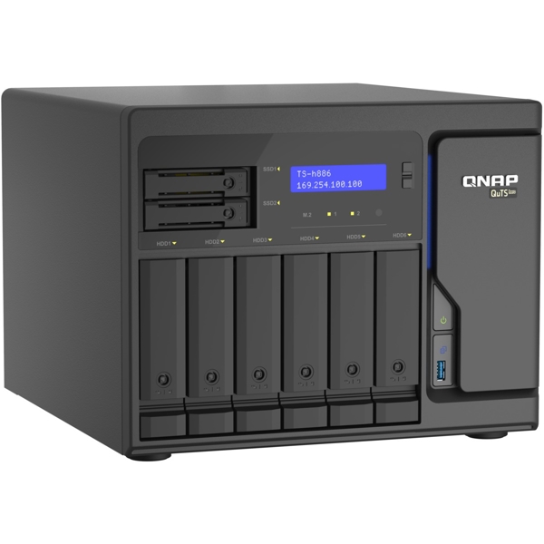 Storage System Qnap TS-h886-D1622-16G, 8-Bay Tower NAS, 3.2GHz, 16GB DDR4 UDIMM RAM, SATA 6Gb/s, Black