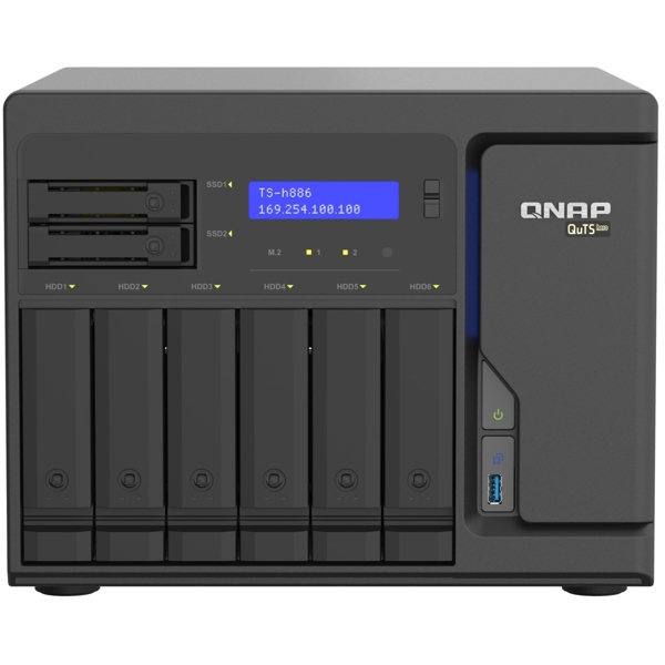 Storage System Qnap TS-h886-D1622-16G, 8-Bay Tower NAS, 3.2GHz, 16GB DDR4 UDIMM RAM, SATA 6Gb/s, Black