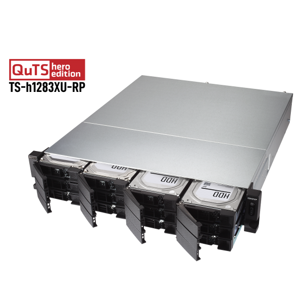 Storage system Qnap TS-h1283XU-RP-E2236-32G, 18-Bay Rack 2U NAS, 4.8GHz, 32GB DDR4 ECC UDIMM RAM, SATA 6Gb/s, White