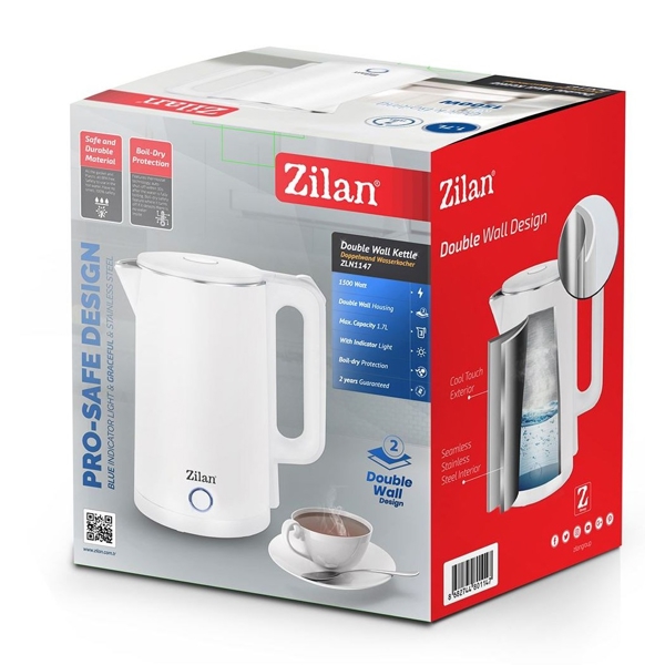 ელექტრო ჩაიდანი Zilan ZLN1147, 1500W, 1.7L, Electric Kettle, White