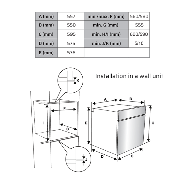 ჩასაშენებელი ელექტრო ღუმელი Vox EBB1000IXXL, 2600W, 72L, Built-In, Stainless Steel