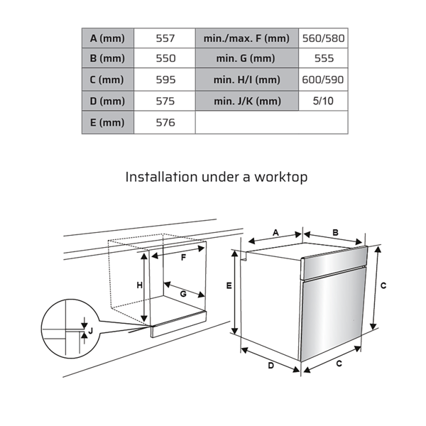 ჩასაშენებელი ელექტრო ღუმელი Vox EBB1000IXXL, 2600W, 72L, Built-In, Stainless Steel