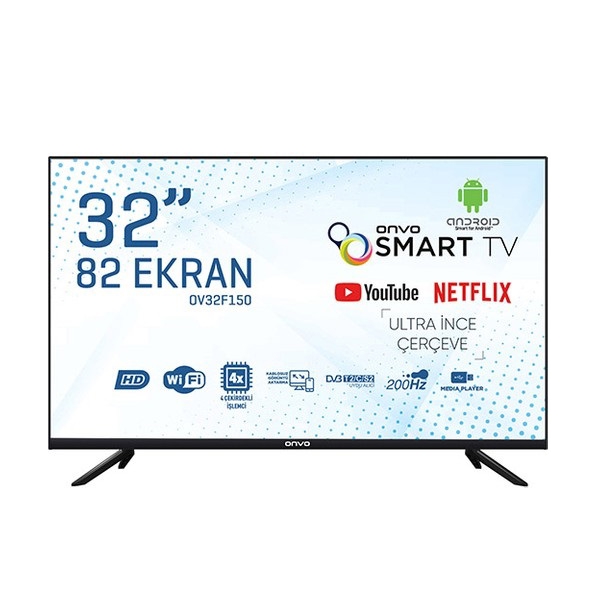 ტელევიზორი Onvo OV32F150, 32", Smart TV, Android, HDMI, USB, RJ-45, Black