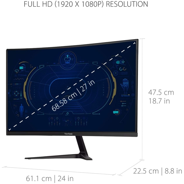 მონიტორი Viewsonic VX2718-PC-MHD, 27" Gaming Monitor, FHD, LED, VA, HDMI, Black