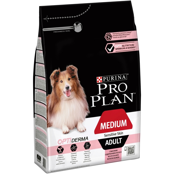 ძაღლის საკვები ProPlan 7613035114777 Adult Dogs, Medium, Sensitive Skin, Salmon, 3Kg