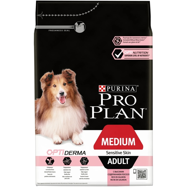 ძაღლის საკვები ProPlan 7613035114777 Adult Dogs, Medium, Sensitive Skin, Salmon, 3Kg