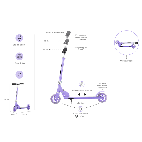 სკუტერი Miqilong Havoc 125 LED Backlighting, Viloet