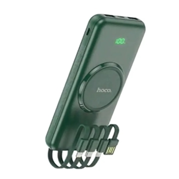 პორტატული დამტენი Hoco DB18, 10000mAh, USB, Type-C, microUSB, Lightning, Power Bank, Dark Green