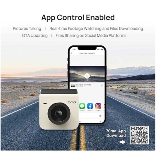 მანქანის ვიდეო რეგისტრატორი Xiaomi 70mai Dash Cam A400 + Rear Cam, Resolution 2560x1440, WiFi, LCD Screen, 145° Wide Angle, Ivory
