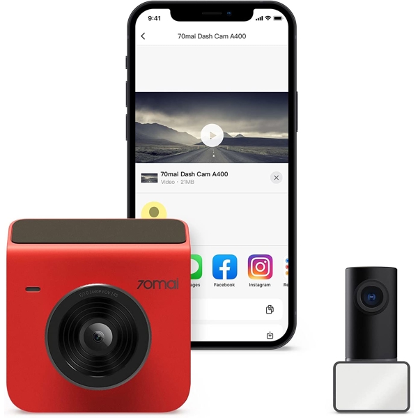 Xiaomi 70mai Dash Cam A400 + Rear Cam, Resolution 2560x1440, WiFi, LCD Screen, 145° Wide Angle, Red