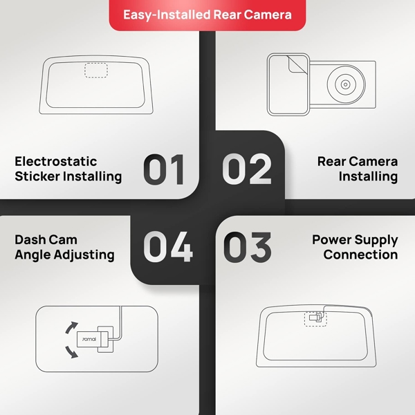 Xiaomi 70mai Dash Cam A400 + Rear Cam, Resolution 2560x1440, WiFi, LCD Screen, 145° Wide Angle, Red