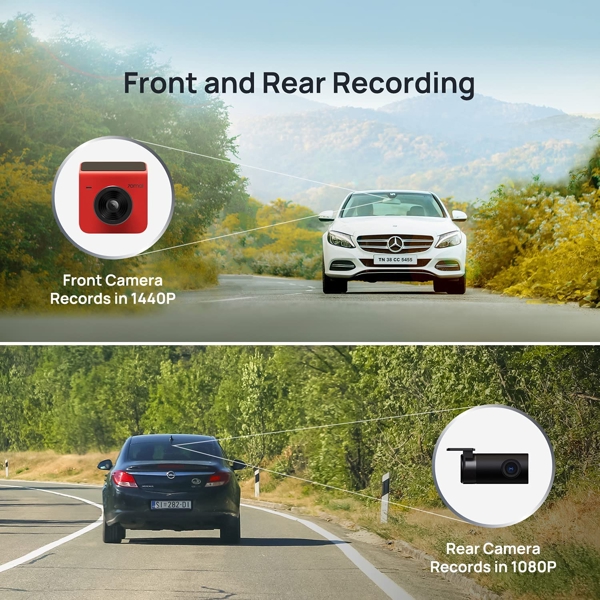 Xiaomi 70mai Dash Cam A400 + Rear Cam, Resolution 2560x1440, WiFi, LCD Screen, 145° Wide Angle, Red