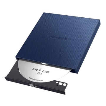 პორტატული DVD ჩამწერი UGREEN CM138 (40576) USB 2.0 Slim External USB DVD Optical Drive Read & Write Blue EOL