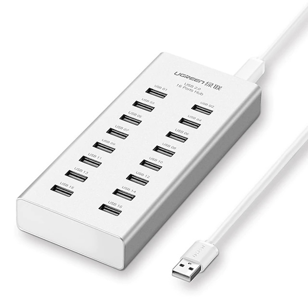 USB ჰაბი UGREEN 20298, 16 Port USB 2.0 Hub With 1m Cable, White