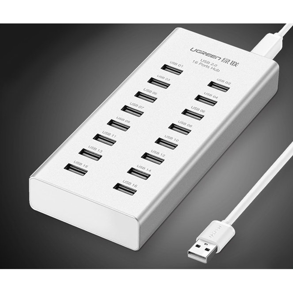 USB ჰაბი UGREEN 20298, 16 Port USB 2.0 Hub With 1m Cable, White