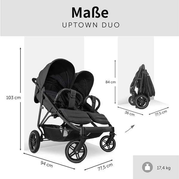 საბავშვო ეტლი Hauck 512180 Uptown Duo Twin Pushchair, Melange Black