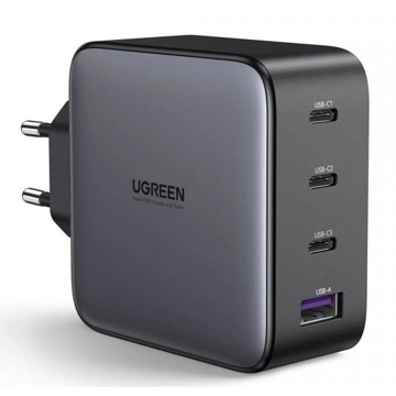 USB-C დამტენი UGREEN CD226 (40747) Nexode GaN Fast Charger, 3xUSB-C, USB-A, 100W, Black