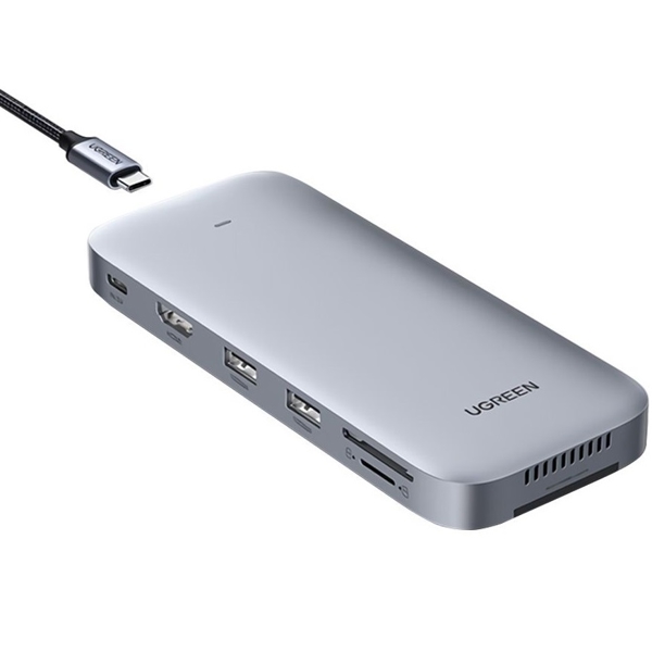 USB-C ჰაბი UGREEN CM440 (60612) Multifunction Type-C Docking Station, M.2 NVMe/SATA Dual Protocol, 2xUSB-C, 2xUSB3.2, HDMI, SD/TF, Silver