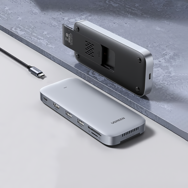 USB-C ჰაბი UGREEN CM440 (60612) Multifunction Type-C Docking Station, M.2 NVMe/SATA Dual Protocol, 2xUSB-C, 2xUSB3.2, HDMI, SD/TF, Silver