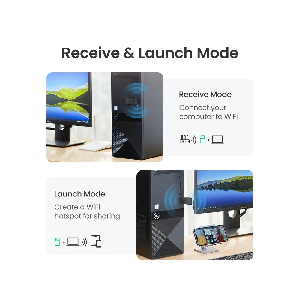 Wifi ადაპტერი UGREEN CM492 (50340) AC1300 Wireless Network Adapter, USB 3.0, 1300Mbps, Black