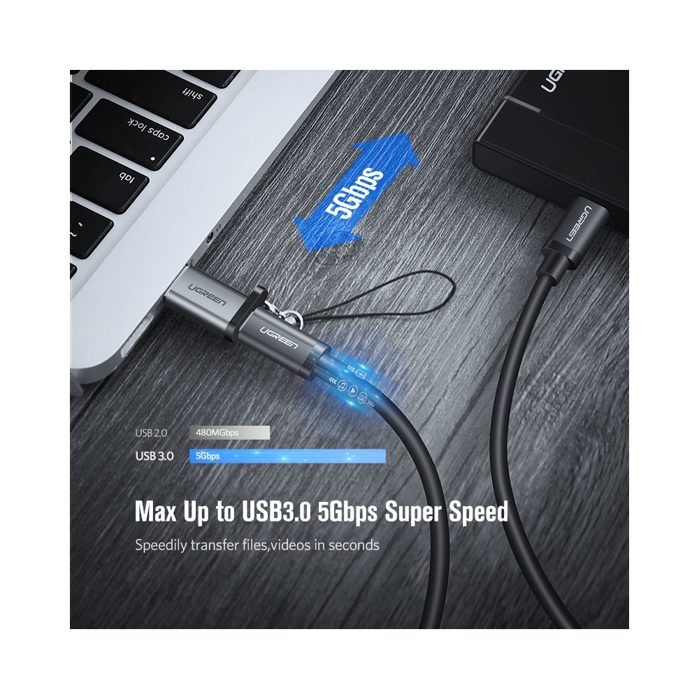 USB ადაპტერი UGREEN US276 (50533) USB 3.0 to Type-C Adapter, Gray