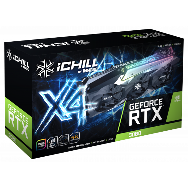 ვიდეო დაფა Inno3D iChill X4 LHR, Gaming RTX3080, 10Gb, 320bit, HDMI, DP, Black