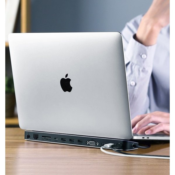 USB-C ჰაბი UGREEN CM235 (60571) Type-C Docking Station, 3xUSB3.0, HDMI, VGA, RJ45, SD/TF, 3.5mm Audio, USB-C F, DC3.5, PD, Gray EOL