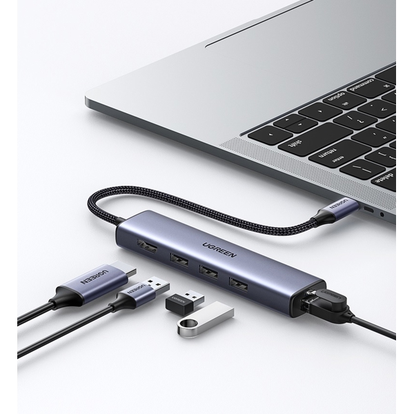 USB-C ჰაბი UGREEN CM475 (20934) Type-C Docking Station, 3xUSB3.0, HDMI, RJ45, Gray EOL