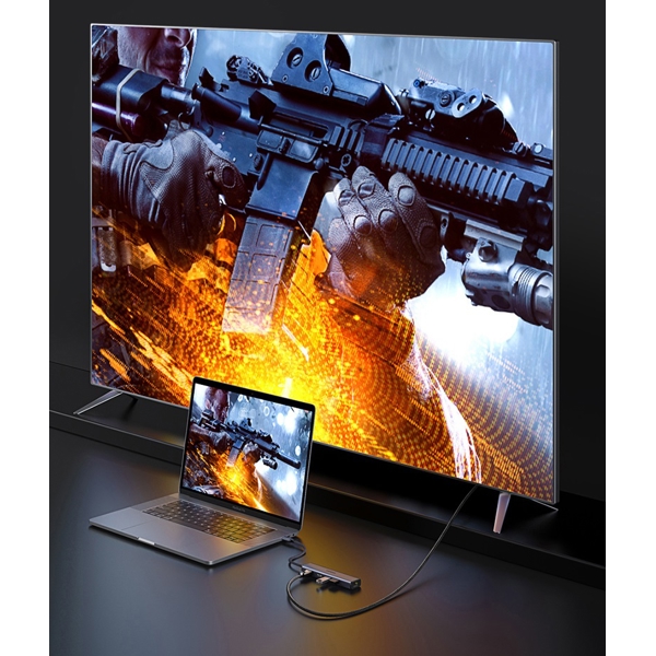 USB-C ჰაბი UGREEN CM475 (20934) Type-C Docking Station, 3xUSB3.0, HDMI, RJ45, Gray EOL