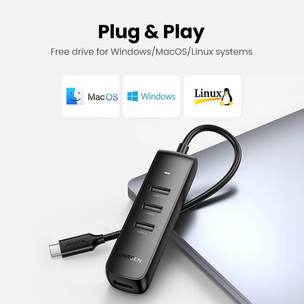 USB-C ჰაბი UGREEN CM416 (10916) USB-C Hub, 4xUSB3.0, 0.2m, Black EOL