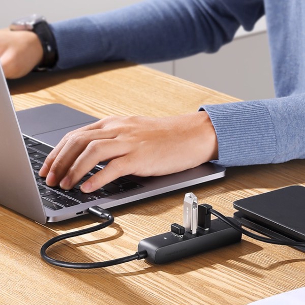 USB-C ჰაბი UGREEN CM416 (10917) Type-C Hub Splitter, 3xUSB3.0, RJ45, 0.25m, Black EOL