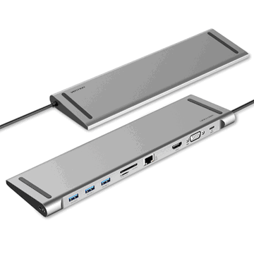 USB-C ადაპტერი Vention Thohah Type-C Male To USB 3.0 Female, Docking Station, Silver