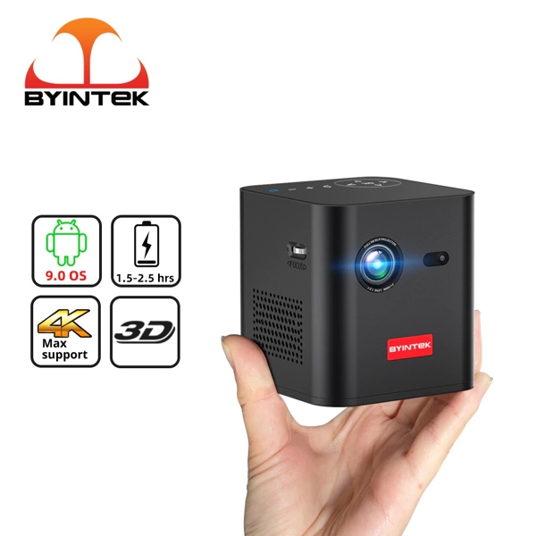 პროექტორი BYINTEK P19 3D Mini Portable Smart Projector, LED DLP, Supported 4K, Android 9.0, 350 ANSI lumens, BT5.0, WiFi, Black