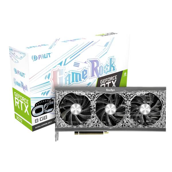 ვიდეო დაფა Palit NE63070H19P2-1040G V1, RTX3070 Gamerock OC, 8GB, 256bit, HDMI, DP, Black/Silver