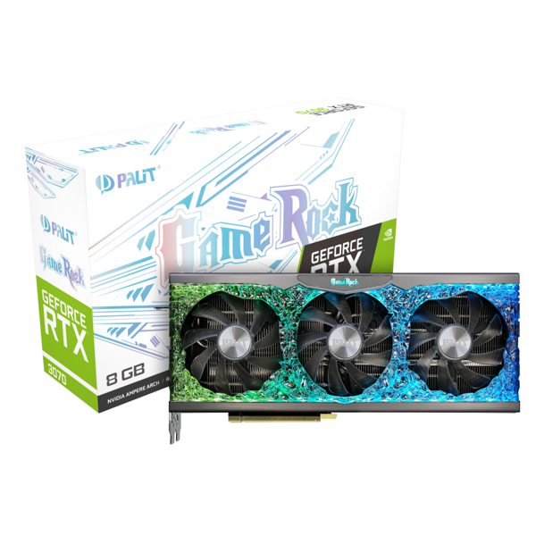 ვიდეო დაფა Palit NE63070019P2-1040G V1, RTX3070 Gamerock, 8GB, 256bit, HDMI, DP, Black/Silver