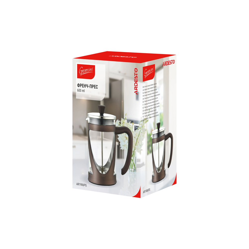 ჩაიდანი Ardesto AR1906PG 0.6L, French Press Gemini, Brown