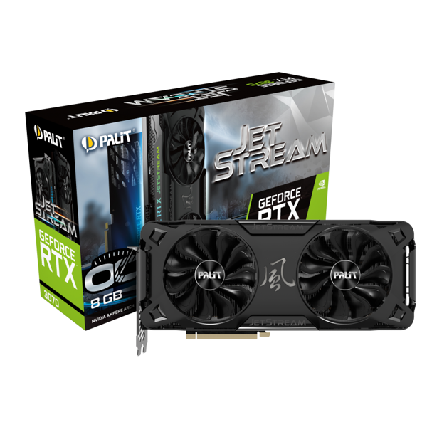 ვიდეო დაფა Palit NE63070T19P2-1040J V1, Gaming RTX3070 JetStream OC, 8GB, 256bit, HDMI, DP, Black